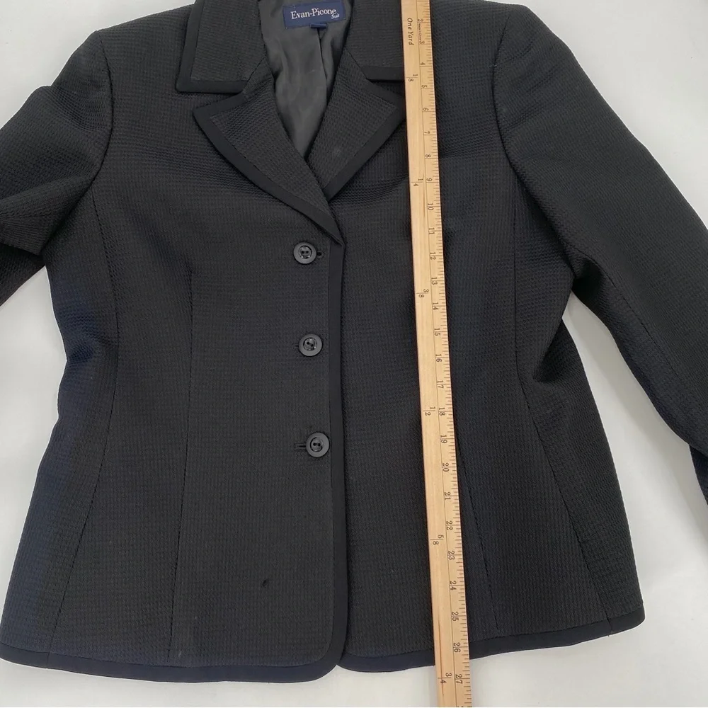 Evan-Picone Blazer Suit Jacket 16 Womens Black Waffle Texture 3 Button Career - Picture 10 of 12